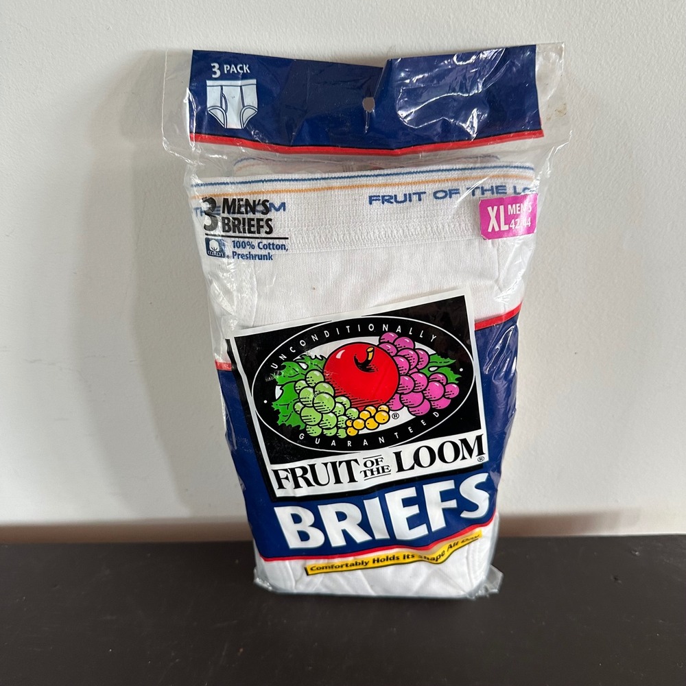 Vintage 1996 Fruit of the Loom Mens Briefs 3 Pack White Cotton XL 42-44 NEW